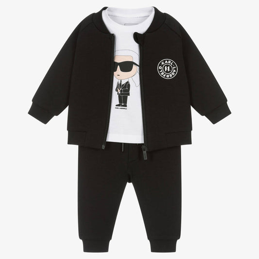 KARL LAGERFLED - Boys Black & White Logo Tracksuit Set