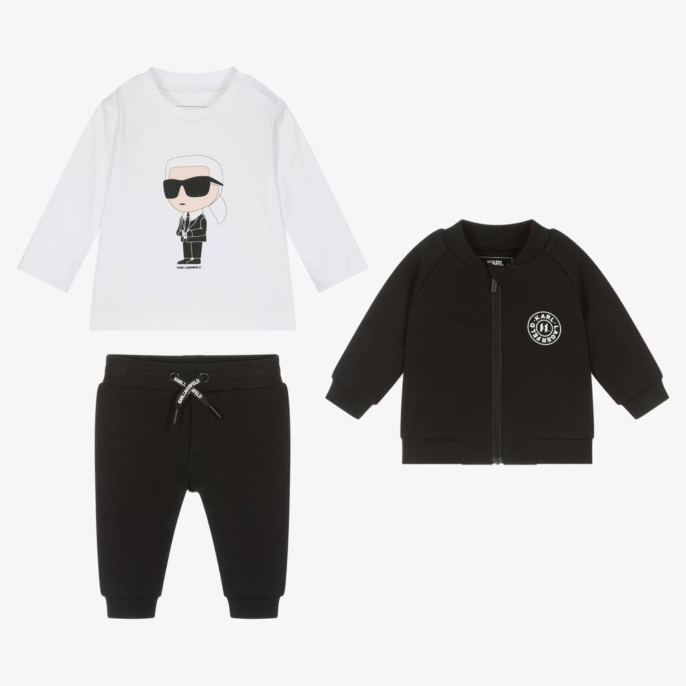 KARL LAGERFLED - Boys Black & White Logo Tracksuit Set