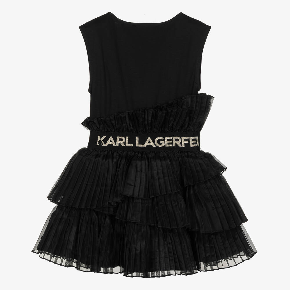 KARL LAGERFELD - Girls Black Pleated Organza Dress