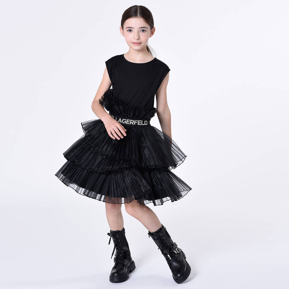 KARL LAGERFELD - Girls Black Pleated Organza Dress