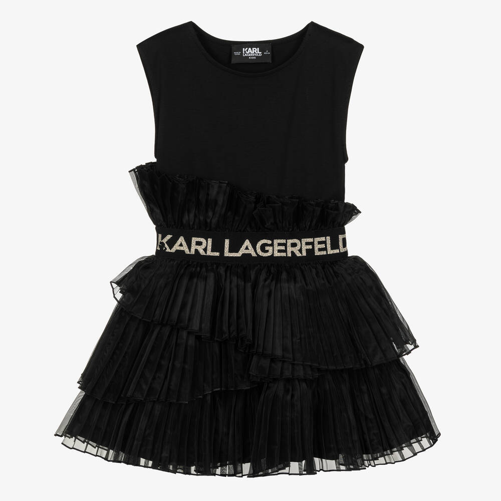 KARL LAGERFELD - Girls Black Pleated Organza Dress