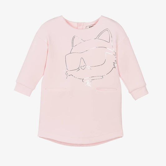 KARL LAGERFELD - Girls Pink Choupette Sweatshirt Dress