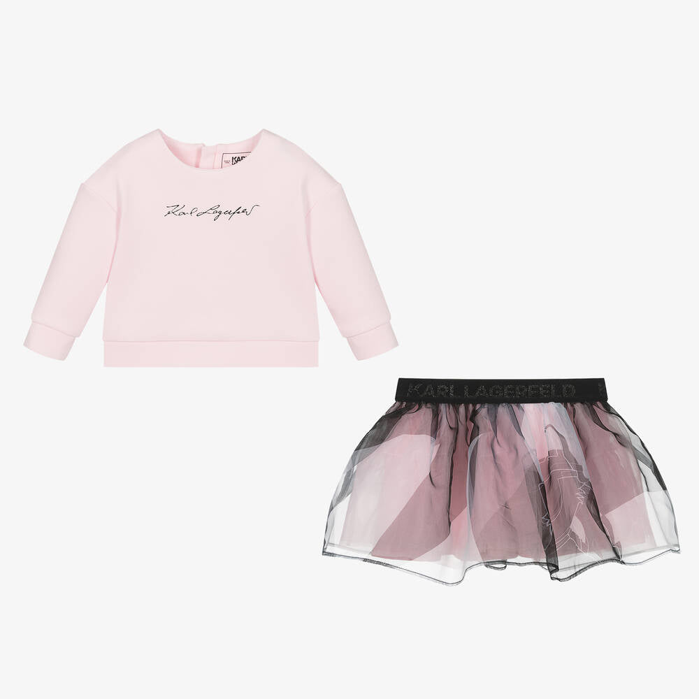 KARL LAGERFLD - Girls Pink Cotton & Skirt Set