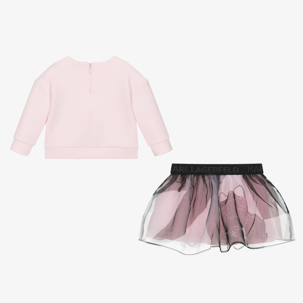 KARL LAGERFLD - Girls Pink Cotton & Skirt Set