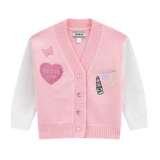 Guess - Girls Pink & White Knit Jacket