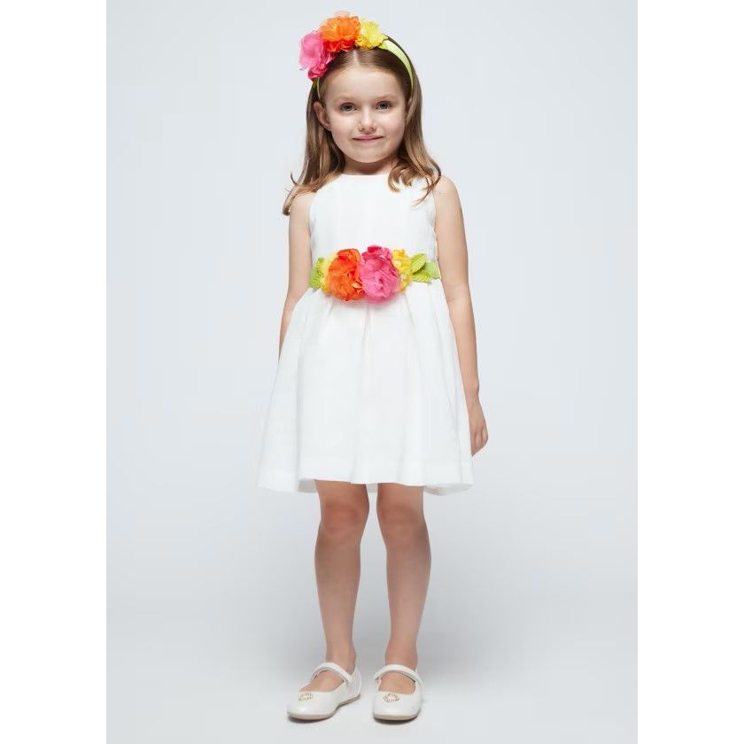 Mayoral - White with Flowers Formal Dress For Girls